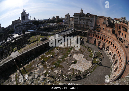 Trajan Forum, Fori Imperiali, Roman Forum, Fisheye-Objektiv, Altstadt, Rom, Italien, Europa Stockfoto