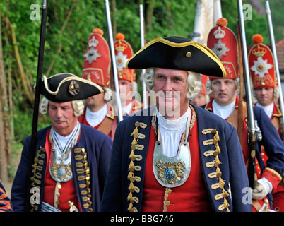 Leben im Barock, 18. Jahrhundert, preußische Uniform der Potsdam Giants, Schiller Jahrhundertfest Festival, Marbach bin Stockfoto