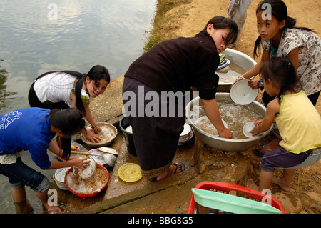 Laotische Volk getroffen in Luang Prabang, LAOS Stockfoto