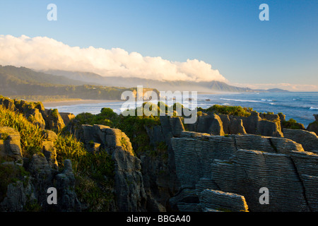 Pancake Rocks in Punakaiki, gesehen vom Aussichtspunkt Westküste Südinsel Neuseeland Stockfoto