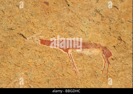 Polychrome Felsmalereien in Maack's Shelter in der Leopard Gorge, Tsisab Ravine at Mt Brandenberg, Namibia, Afrika Stockfoto