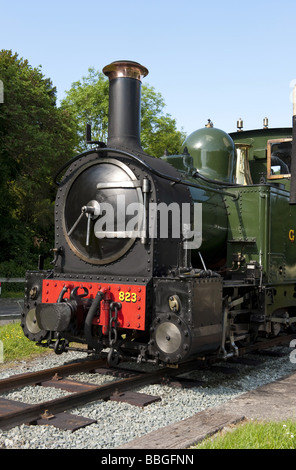 Nahaufnahme von der Vorderseite der Gräfin Dampfmaschine auf Schmalspur-Eisenbahn-Touristenattraktion Stockfoto