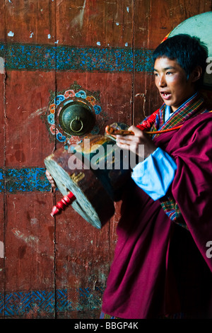 Performer bei Ura Festival, Shingkhar Dorf, Bhutan Stockfoto