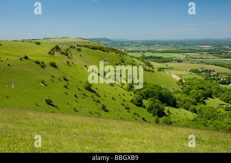 Blick vom oberen Rand des Teufels Deich in Sussex, England Stockfoto