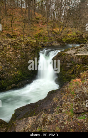 Skelwith Force Wasserfall auf den Fluß Brathay in der Nähe von Elterwater Seenplatte Cumbria Uk Stockfoto