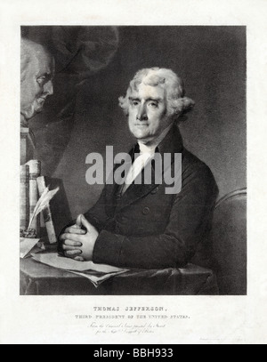 Portrait drucken ca. 1828 von Thomas Jefferson (1743-1826), der dritte Präsident der Vereinigten Staaten (1801-1809). Stockfoto