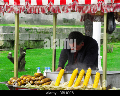 Straßenhändler verkaufen gegrilltem Mais an der Cob-Sultanahmet-Istanbul-Türkei Stockfoto