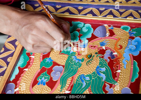 Thangkamalerei. Norbulingka Institut. Dharamsala. Himachal Pradesh. Indien Stockfoto