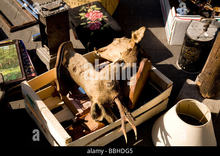 Interessante Ausstellungsstücke auf Flohmarkt in Bordeaux Frankreich Stockfoto