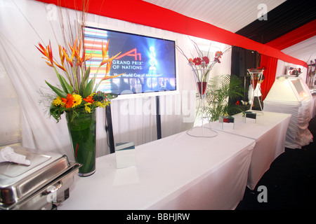 VIP s und Gäste genießen Sie essen und Einrichtung bei der ABSA-Festzelt während der A1 Grand Prix in Durban am 29. Januar 2006 Team Stockfoto