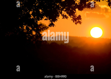 tiefes rot orange Sonnenuntergang, Kent, England Stockfoto