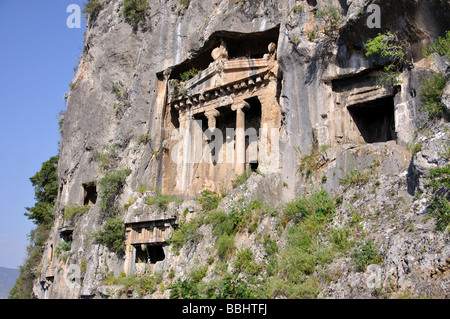 Lykischen Gräbern geschnitten, Klippen, Fethiye, Provinz Mugla, Türkei Stockfoto
