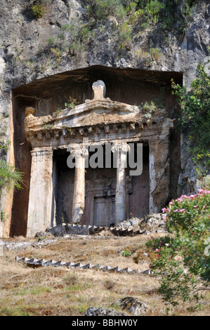 Lykischen Gräbern geschnitten, Klippen, Fethiye, Provinz Mugla, Türkei Stockfoto