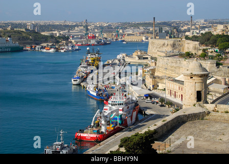 Malta. Ein Blick auf den Grand Harbour von der Upper Barrakka Gardens in Valletta. 2009. Stockfoto