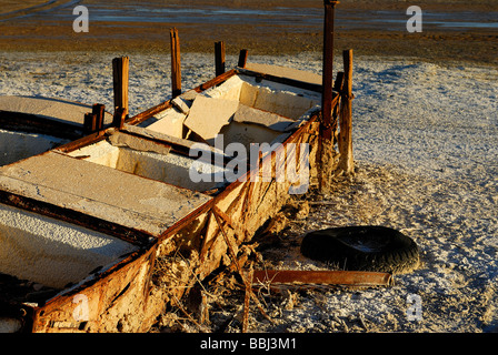 Holz Ponton im Salton sea Stockfoto