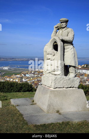 Der Geist von Portland Skulptur mit Blick auf Hafen von Portland, Austragungsort der Segel-Events für die Olympischen Spiele 2012 Stockfoto