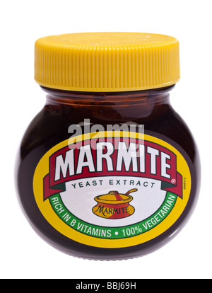 Marmite Glas auf weißem Hintergrund ausschneiden Stockfoto