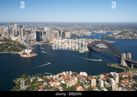 Kirribilli Sydney Harbour Sydney Opera House und Sydney Harbour Bridge Sydney New South Wales Australien Antenne Stockfoto