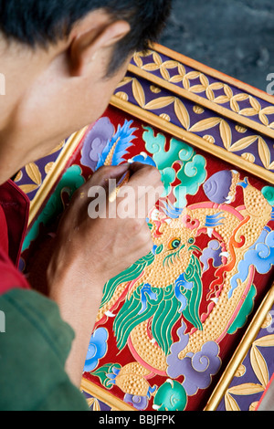 Thangkamalerei. Norbulingka Institut. In der Nähe von Dharamsala. Himachal Pradesh. Indien Stockfoto