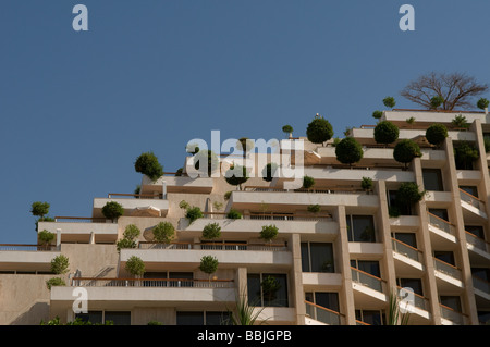 Bäume schmücken Balkone eines luxuriösen Hotels in Eilat Südisrael Stockfoto