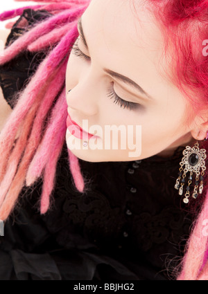 Nahaufnahme Bild von bizarren rosa Haare Mädchen Stockfoto