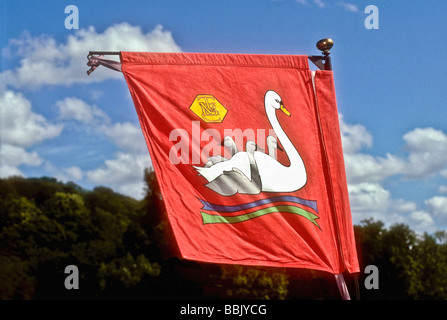 Die Thames Vintage Boat Club Swan upping Flagge fliegt auf einen Start auf der Themse in Henley England UK Stockfoto