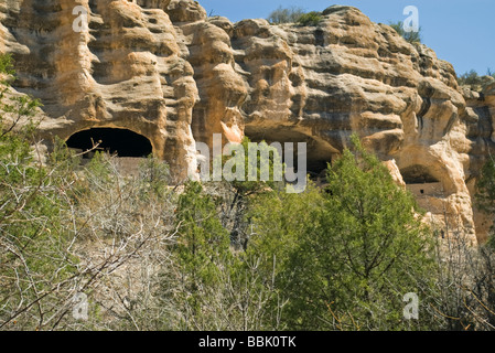 USA New Mexico Gila Cliff Dwellings National Monument Klippe Wohnung Strukturen in natürlichen Höhlen in der Felswand Stockfoto