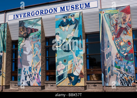 Invergordon Museum Außenwand Wandbilder, Cromarty Firth, Schottland, UK Stockfoto