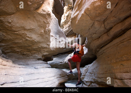 Ein Wanderer im Slotcanyon in Kalifornien Anza Borrego Desert State Park-Modell veröffentlicht Stockfoto