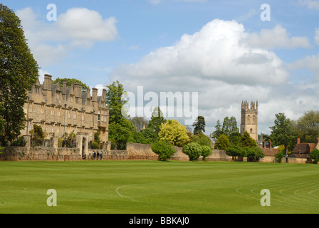 Blick über Merton Feld Merton College & Magdalen Tower, Oxford University, Oxford, Oxofordshire, England Stockfoto