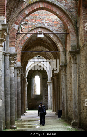 Die Ruinen der die dachlose San Galgano Abtei, Toskana, Italien Stockfoto