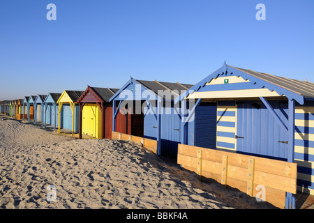 Strandhütten an West Wittering, West Sussex Stockfoto