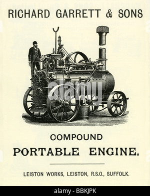 Werbung in einem viktorianischen Versandkatalog für eine tragbare Zugmaschine, Richard Garrett & Söhne, Leiston, Suffolk Stockfoto