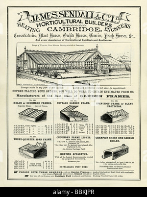 Werbung in einem viktorianischen Versandkatalog für Gewächshäuser und Frühbeete, James Sedall & Co, Cambridge Stockfoto