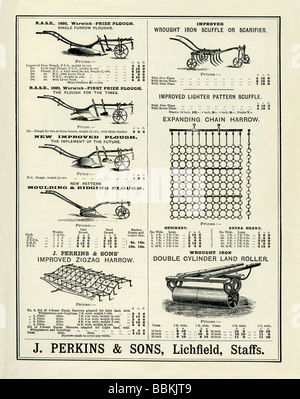 Werbung in einem viktorianischen Versandkatalog für Feld implementiert für die Farm, Perkins & Söhne, Lichfield, Staffordshire Stockfoto