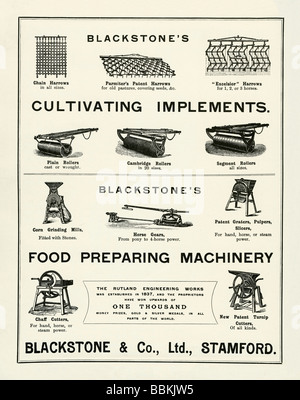 Werbung in einem viktorianischen Versandkatalog für Farm implementiert, Blackstone & Co, Stamford, Lincolnshire Stockfoto