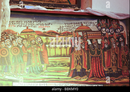 Afrika Äthiopien Lalibela Innere des Felsen gehauene Kirche Bete Maryam religiöse Kunst auf dem display Stockfoto