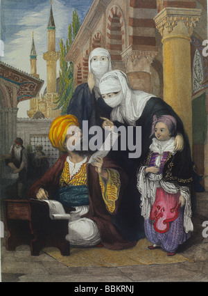 Der Brief Schriftsteller Constantinople Stich von Thomas Allom 1840 handbemalt von Laura Lushington Stockfoto