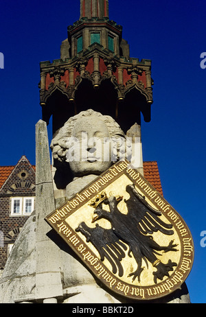 Mittelalterliche Roland Statue, Bremer Roland, Symbol für Gerechtigkeit und Freiheit, Marktplatz, Bremen, Deutschland, Europa Stockfoto