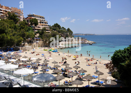 Strandblick, Illetes, Gemeinde Palma, Mallorca, Balearen, Spanien Stockfoto