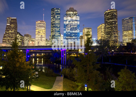 Twilight-Skyline, Houston, Texas, Blick nach Osten. Stockfoto