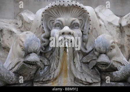 Brunnen, Marmorfiguren, Delphin, Kopf, Piazza della Rotonda Platz, historisches Zentrum, Rom, Italien Stockfoto