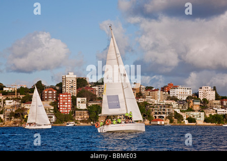 New South Wales in Australien. Segeln am späten Nachmittag aus Double Bay im Hafen von Sydney. Stockfoto