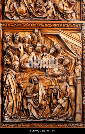 Gotische Altar geschnitten aus Lindenholz, Pfarrkirche von St.Wolfgang, Kefermarkt, Mühlviertel, Oberösterreich, Österreich, Europa Stockfoto