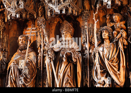 Gotische Altar geschnitten aus Lindenholz, Pfarrkirche von St.Wolfgang, Kefermarkt, Mühlviertel, Oberösterreich, Österreich, Europa Stockfoto