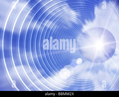 Digitale Zusammensetzung des Sonnenlichts in den blauen Himmel hinter Spiralen Stockfoto