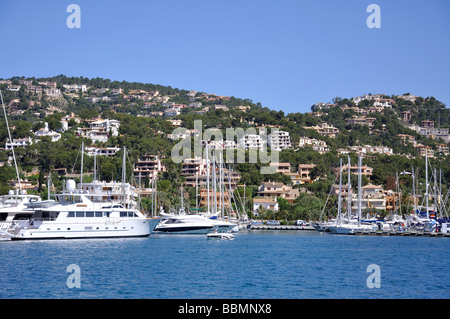 Hafen zu sehen, Port d ' Andratx, Gemeinde Andratx, Mallorca, Balearen, Spanien Stockfoto