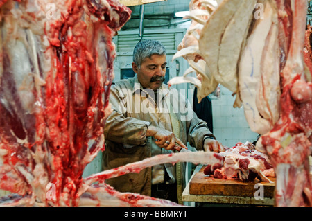 Metzger auf dem Basar von Aleppo, Syrien, Naher Osten, Asien Stockfoto