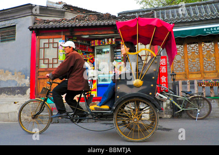 Rikscha in einem Hutong Beijing Stockfoto