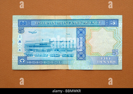 Bahrain 5 fünf Dinar Banknote Stockfoto